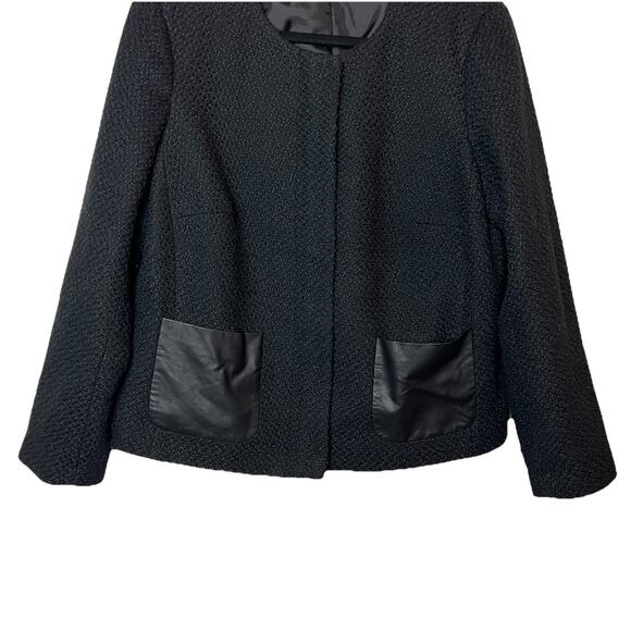 Talbots Black Tweed Faux Leather Pockets Front Full Zip Blazer Jacket 14W - Picture 2 of 7